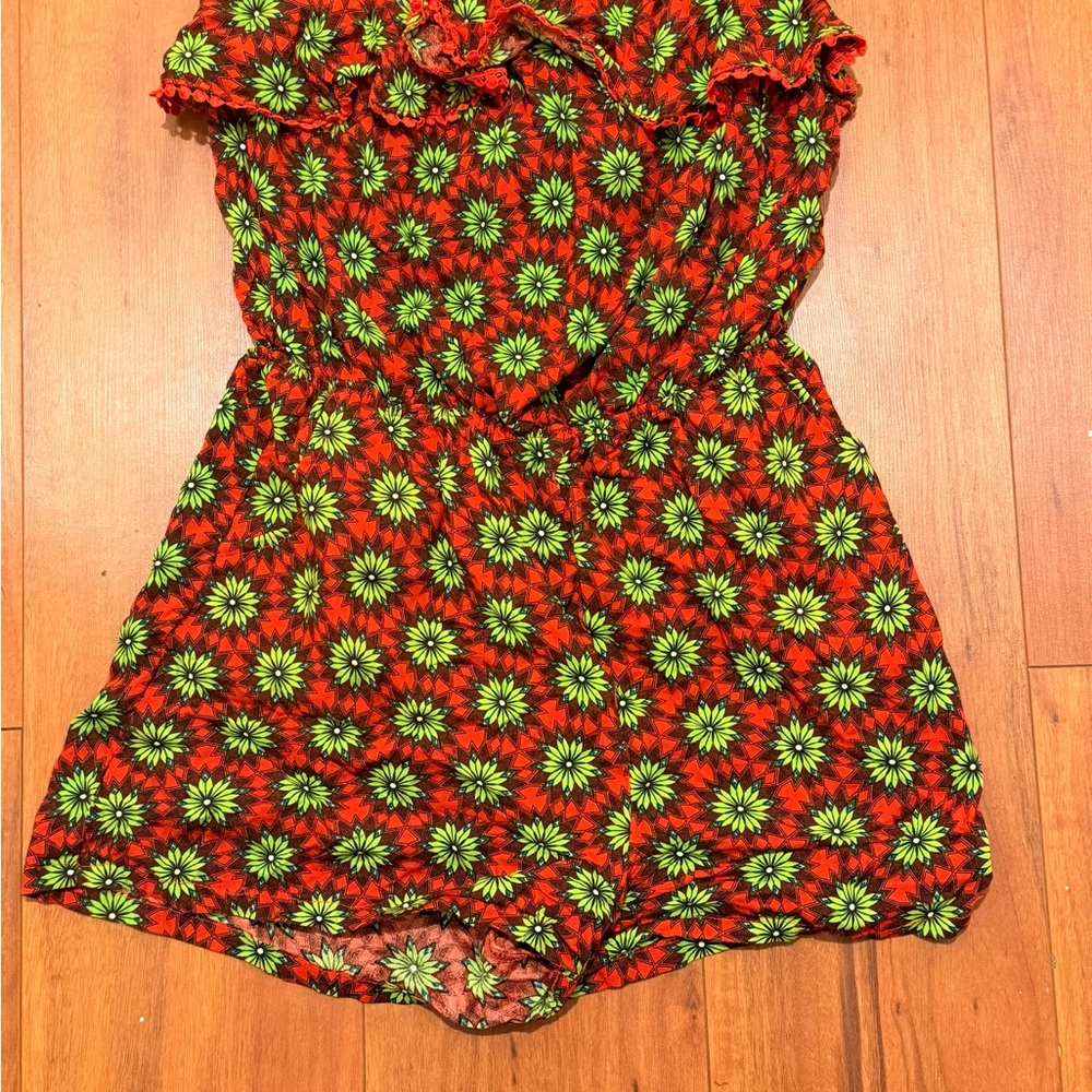 love, Fire Red and Green Floral Romper